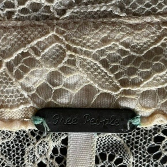 FREE PEOPLE LACE BLOUSE XSmall  Antique Ivory with Long Sleeves, Drop Shoulders - Picture 7 of 13